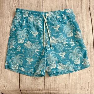 PACSUN Men’s Swim Trunks Shorts Light Blue Potted Plant Print Design Size Medium